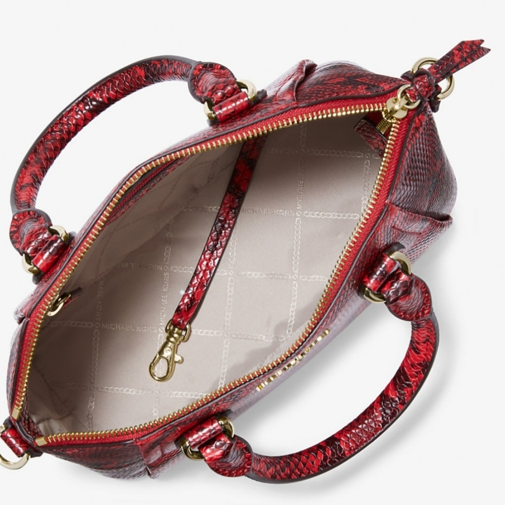 Michael Kors Red & Black Sienna Medium Python Embossed Satchel New w/Out Tags - Picture 6 of 9